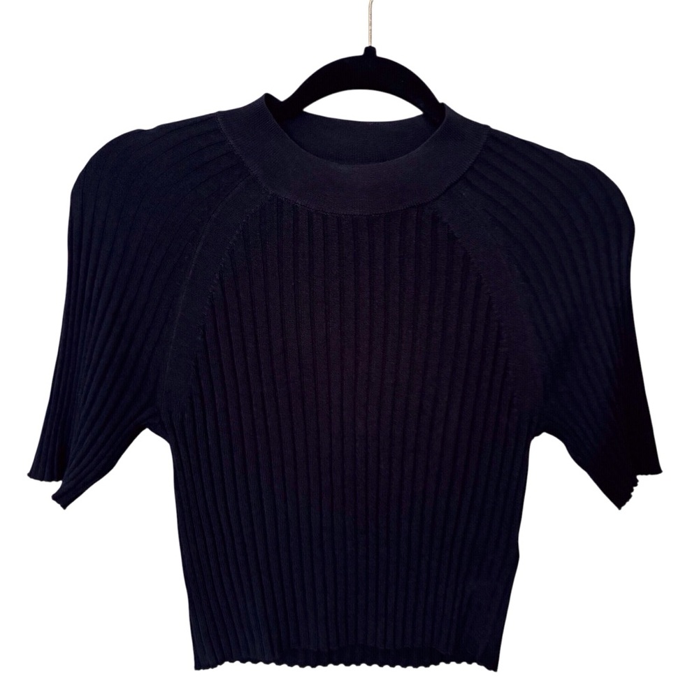 Everlane Black Crop Ribbed Knit Blouse